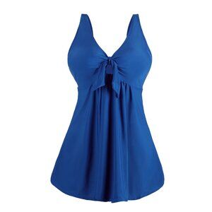 Women's One-Piece Swimdress Knotted Front Bow Tie Wireless Padded Swimsuit M